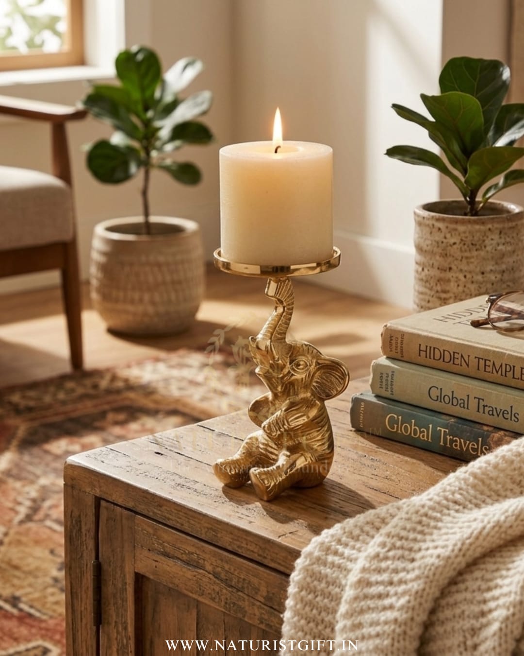 Golden Elephant Candle Holder – Premium Brass Tealight Stand for Home Decor