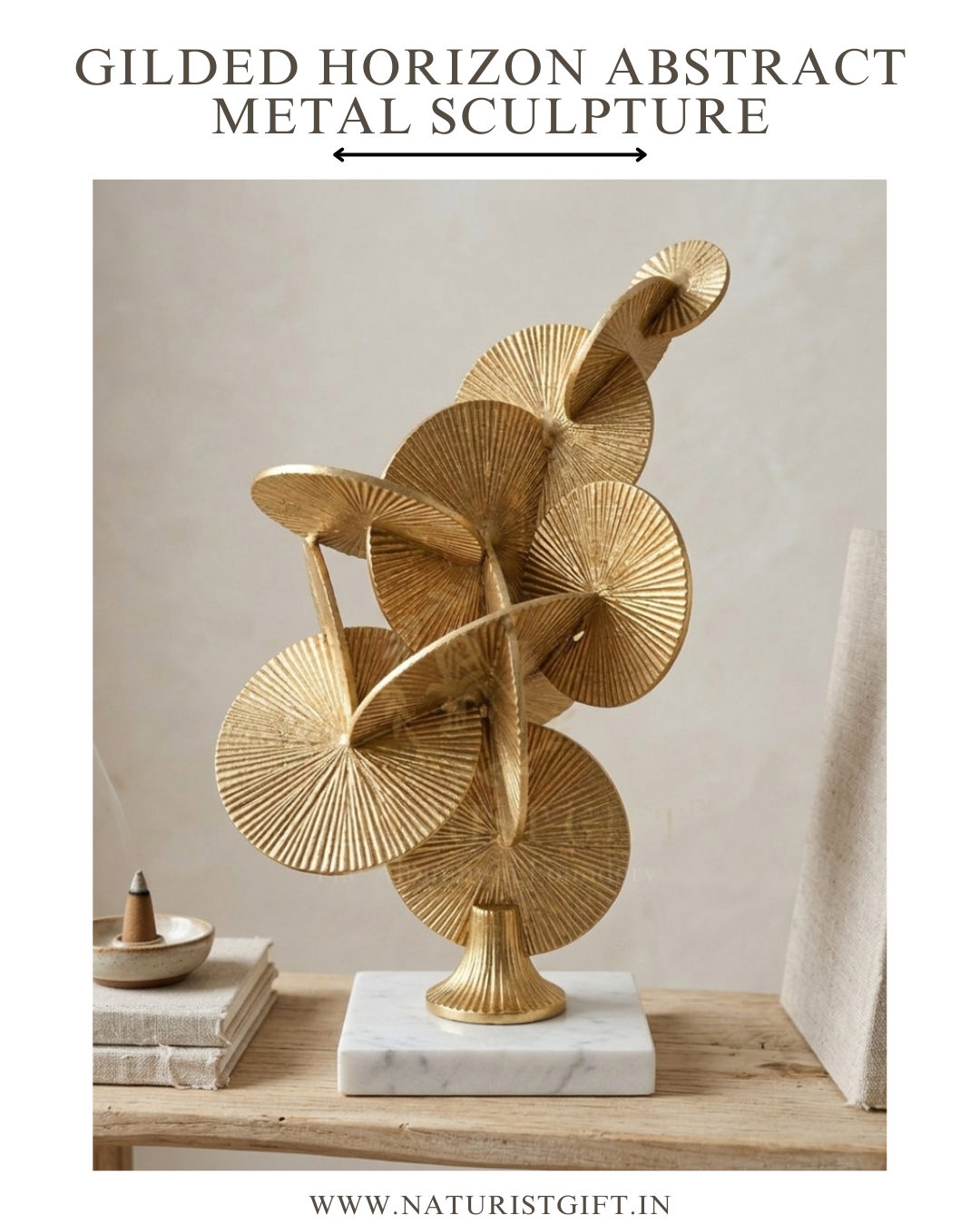 Gilded Horizon Abstract Metal Sculpture - Image 3