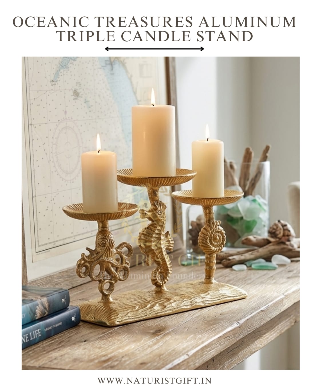 Oceanic Treasures Aluminum Triple Candle Stand - Image 3