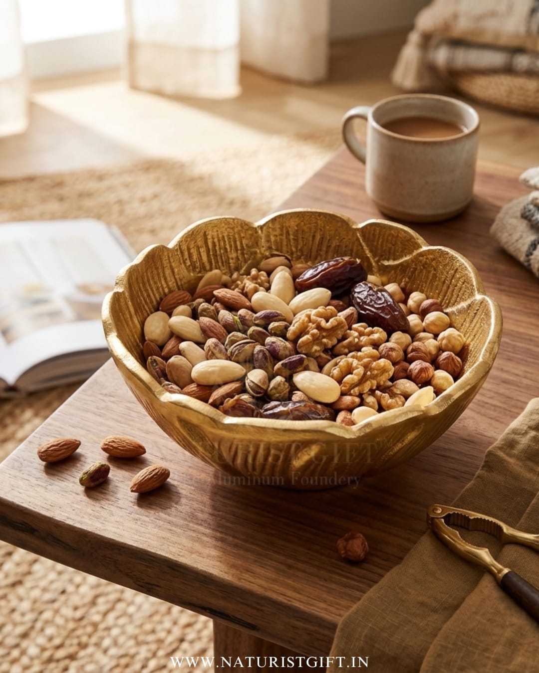 Premium Nut & Date Medley in a Gilded Lotus Bowl