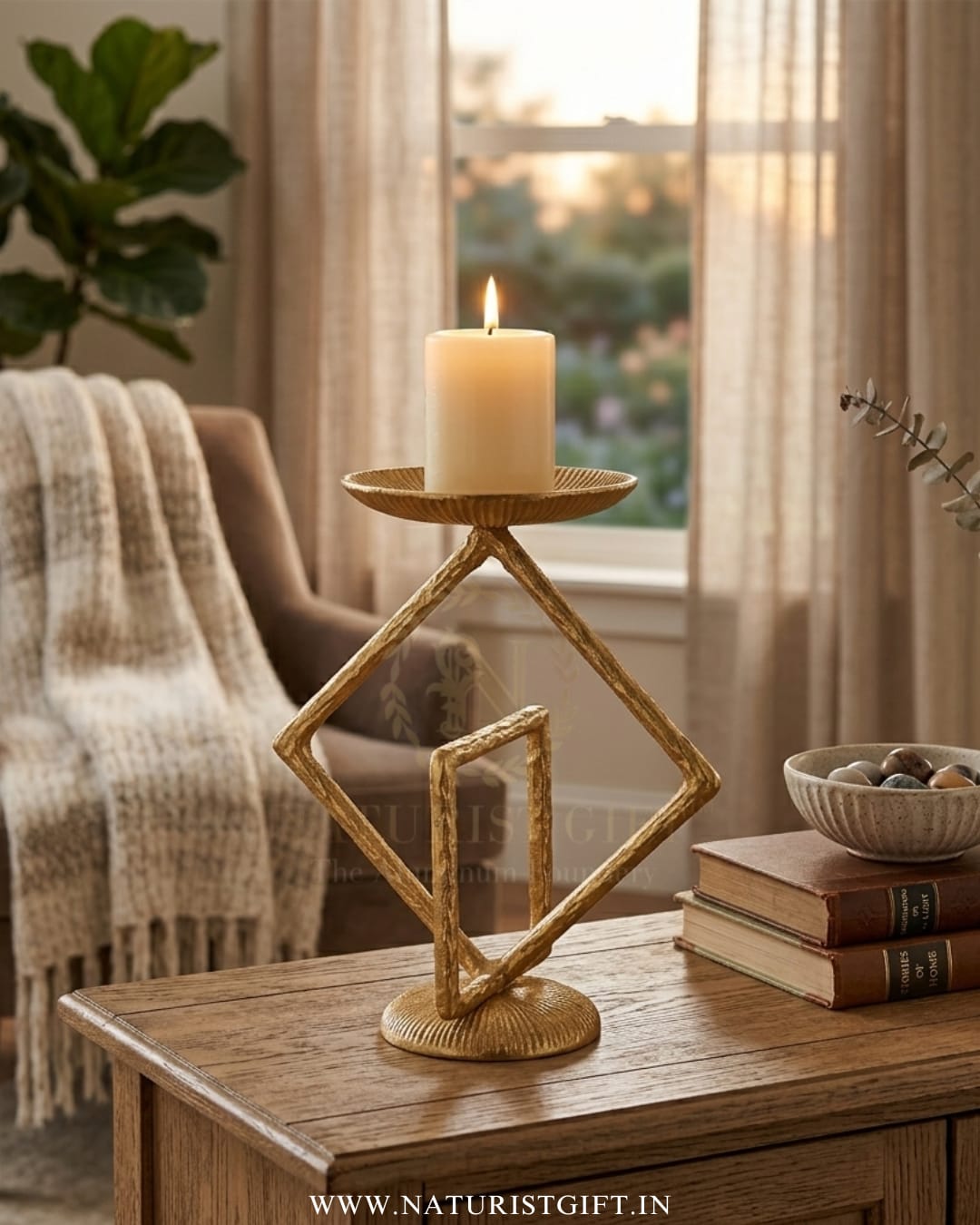 Golden Aura Geometric Candle Holder