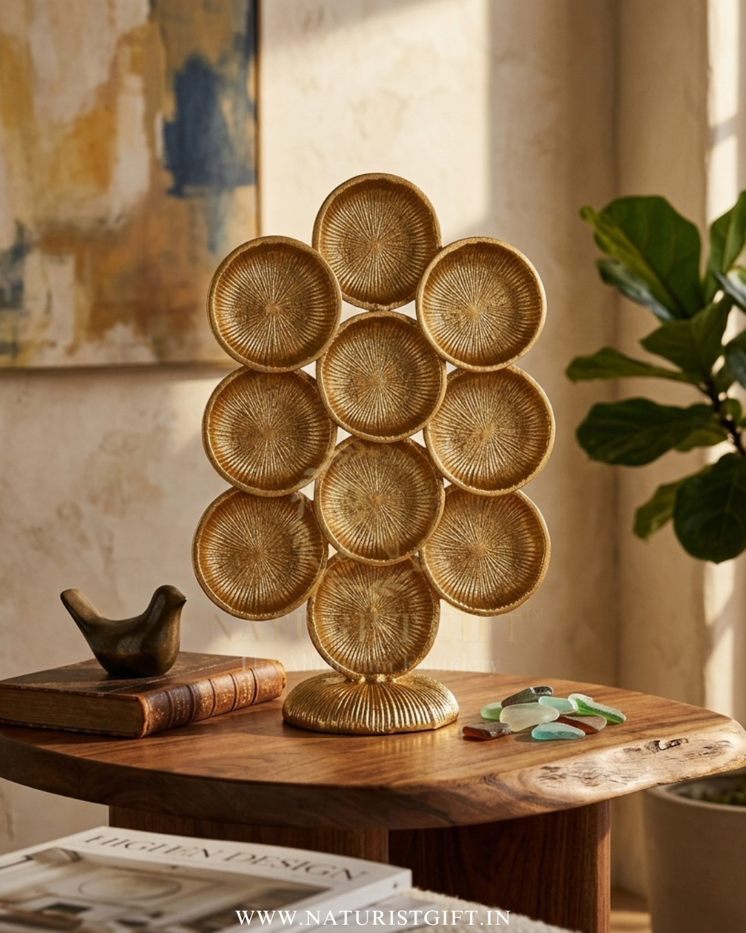 Golden Sunburst Coral Tree Sculpture