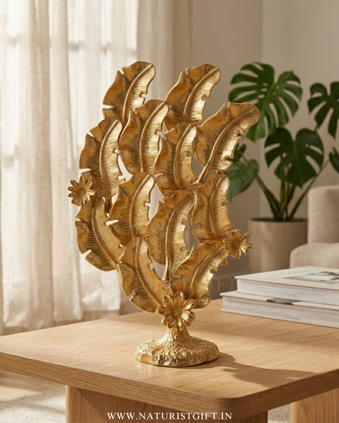 Golden Leaf Botanical Art Sculpture