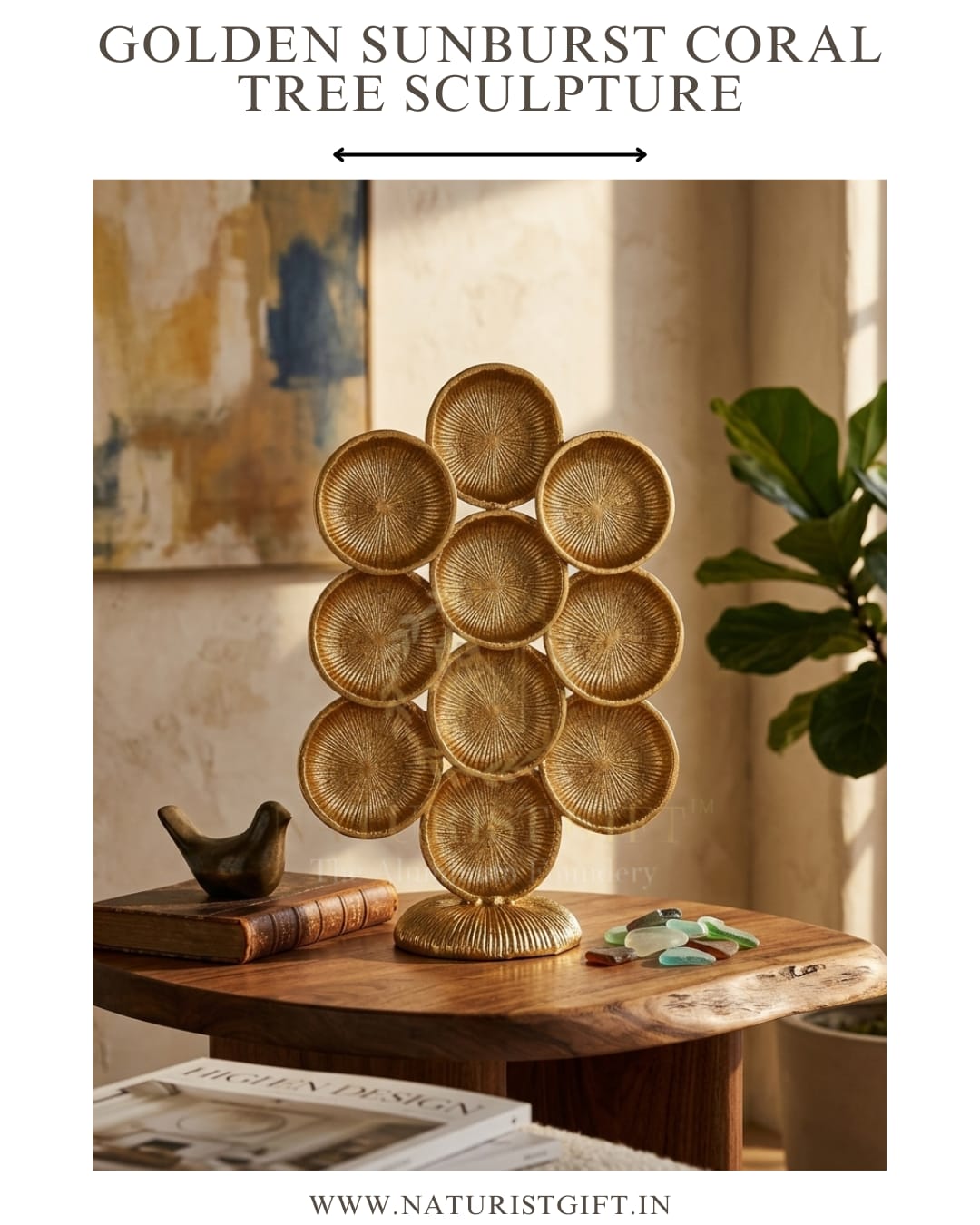 Golden Sunburst Coral Tree Sculpture - Image 3