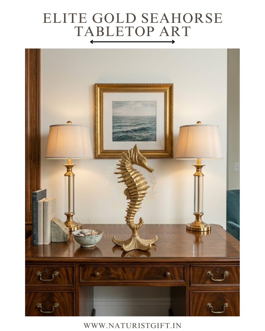 Elite Gold Seahorse Tabletop Art - Image 3