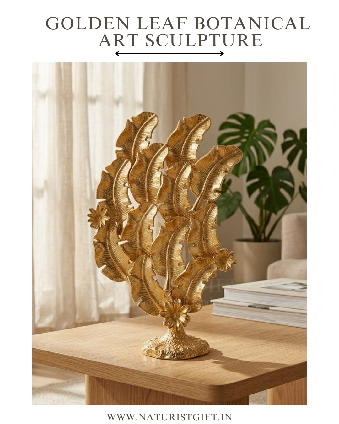 Golden Leaf Botanical Art Sculpture - Image 3