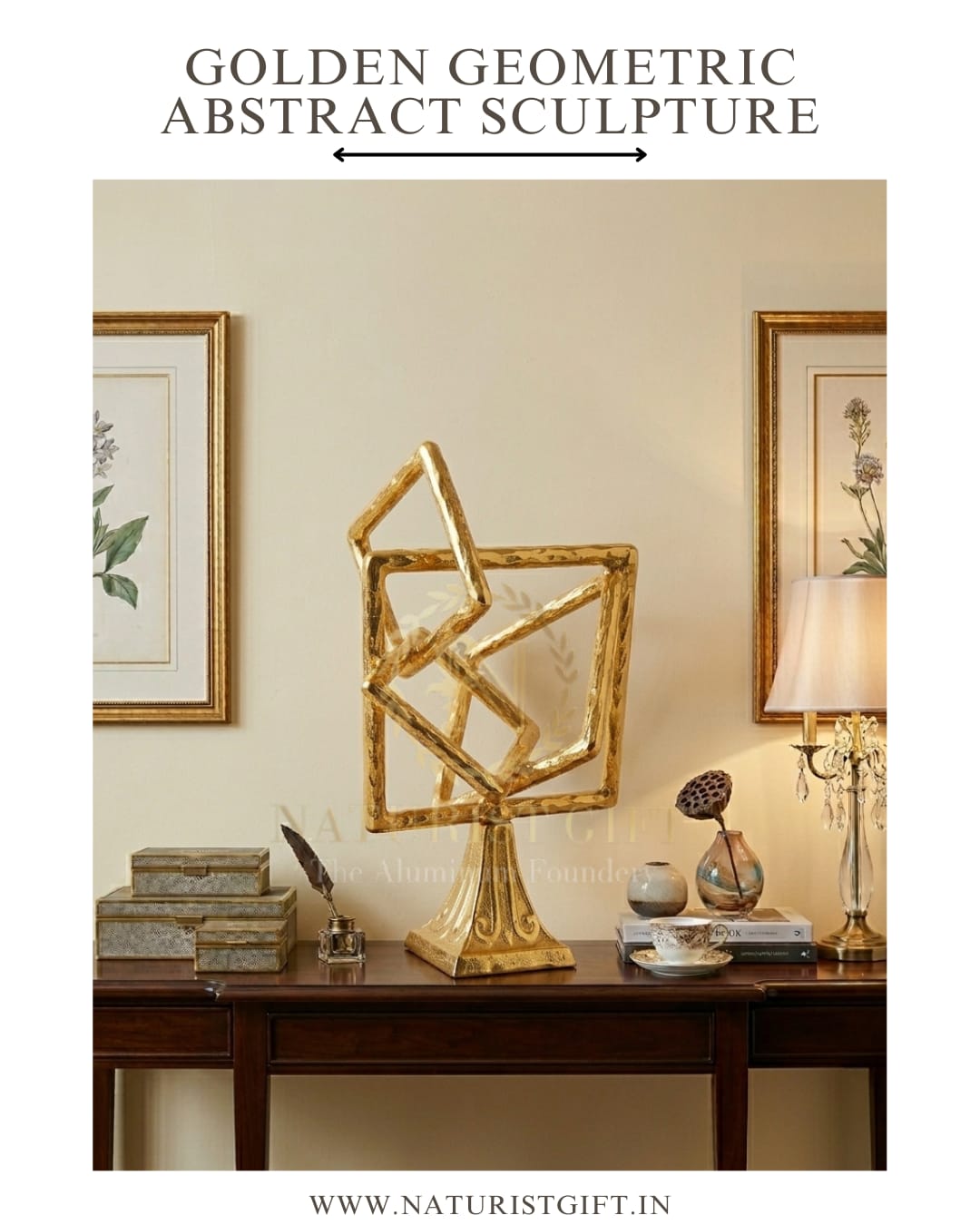 Golden Geometric Abstract Sculpture - Image 3