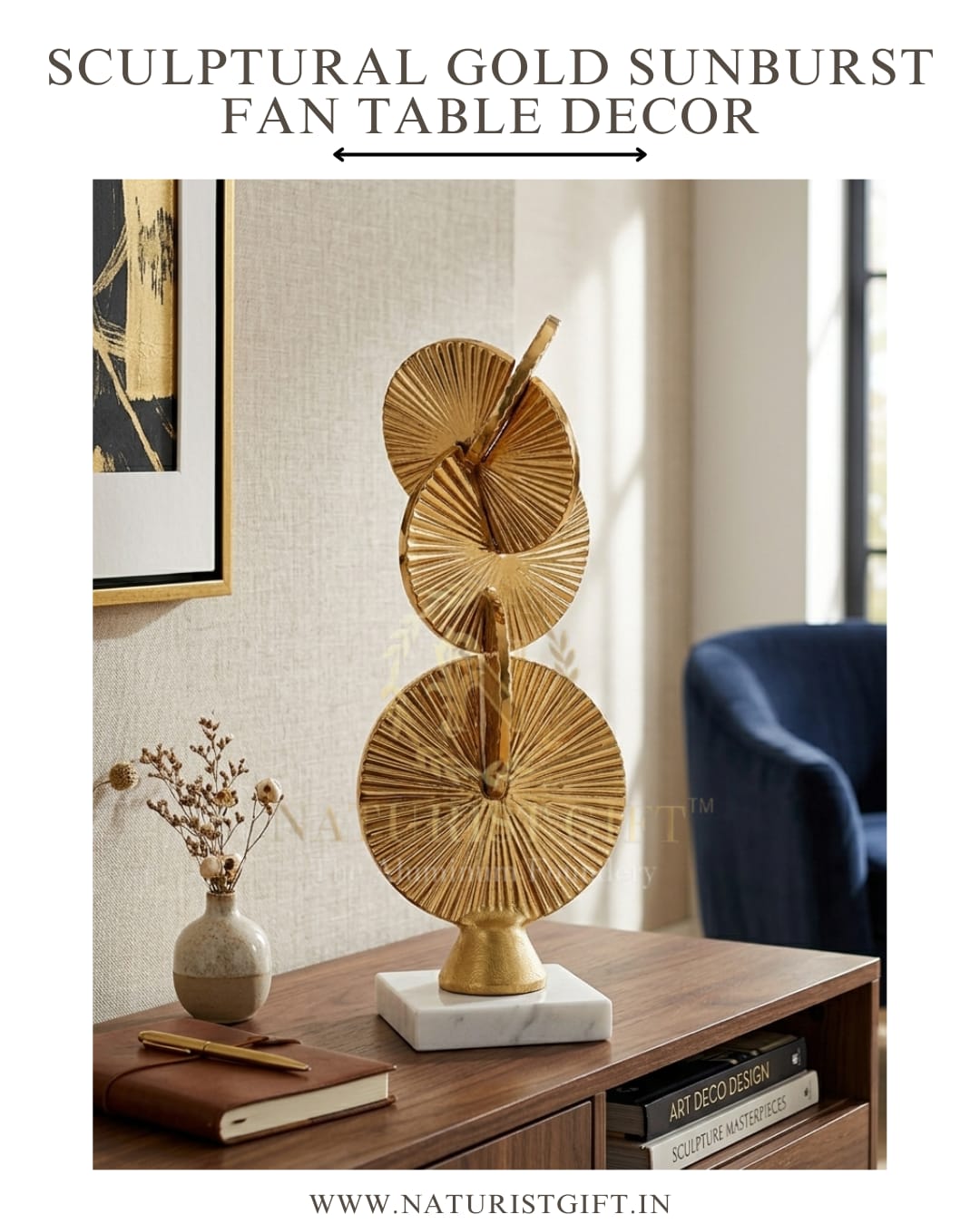 Sculptural Gold Sunburst Fan Table Decor - Image 3