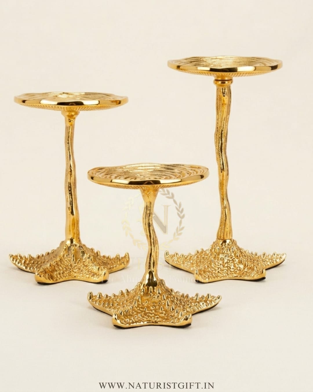Trio of Starfish & Sea-Life Gold Candle Holders - Image 2