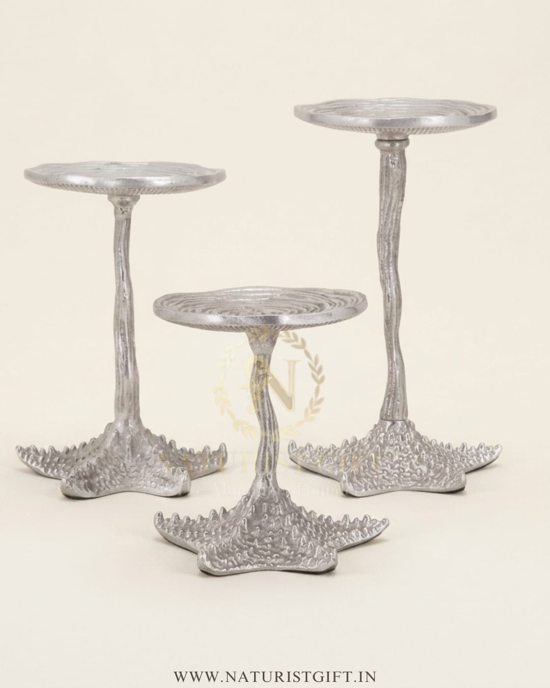 Trio of Starfish & Sea-Life Gold Candle Holders