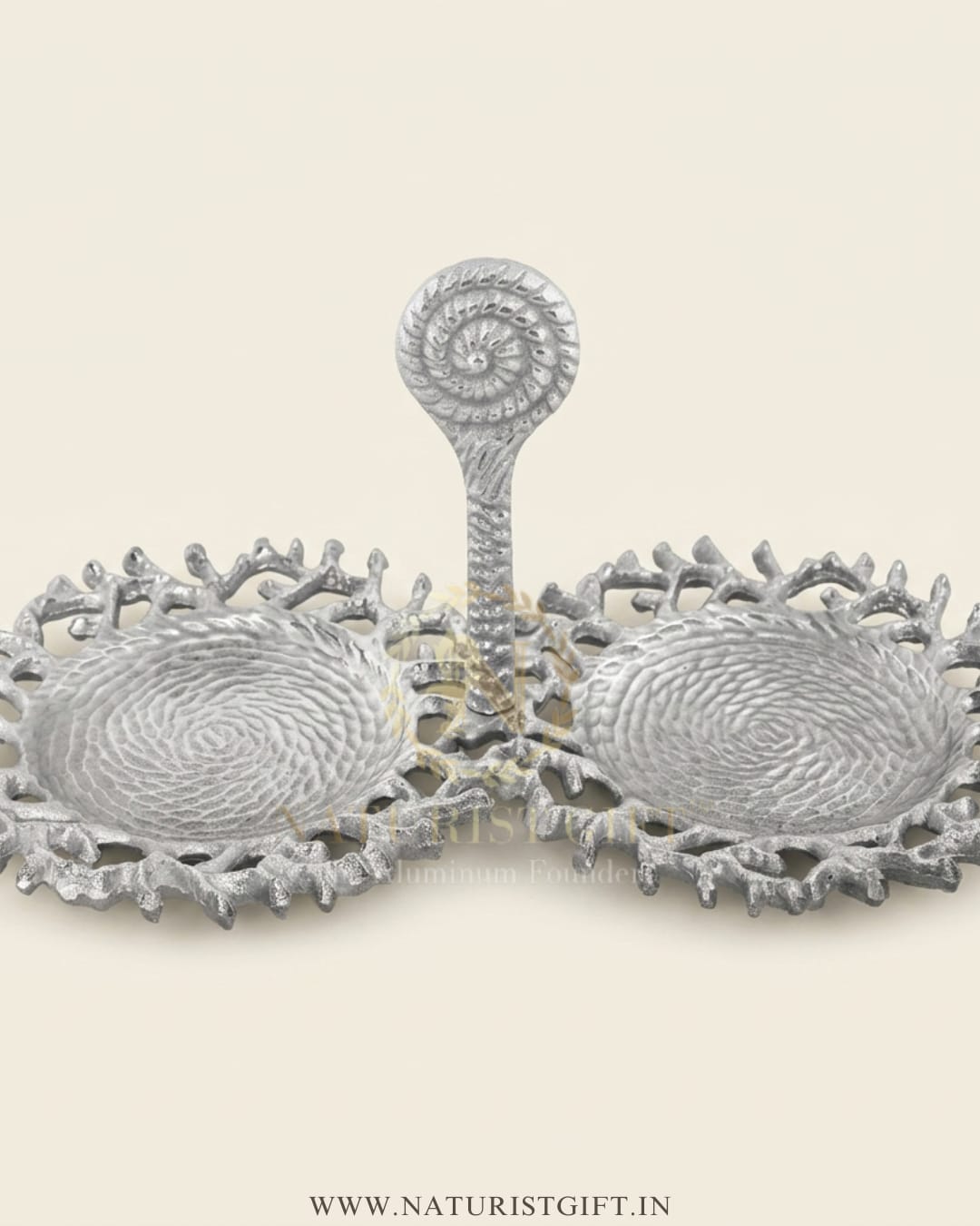 Gilded Coral Double Dessert Stand with Finial Handle