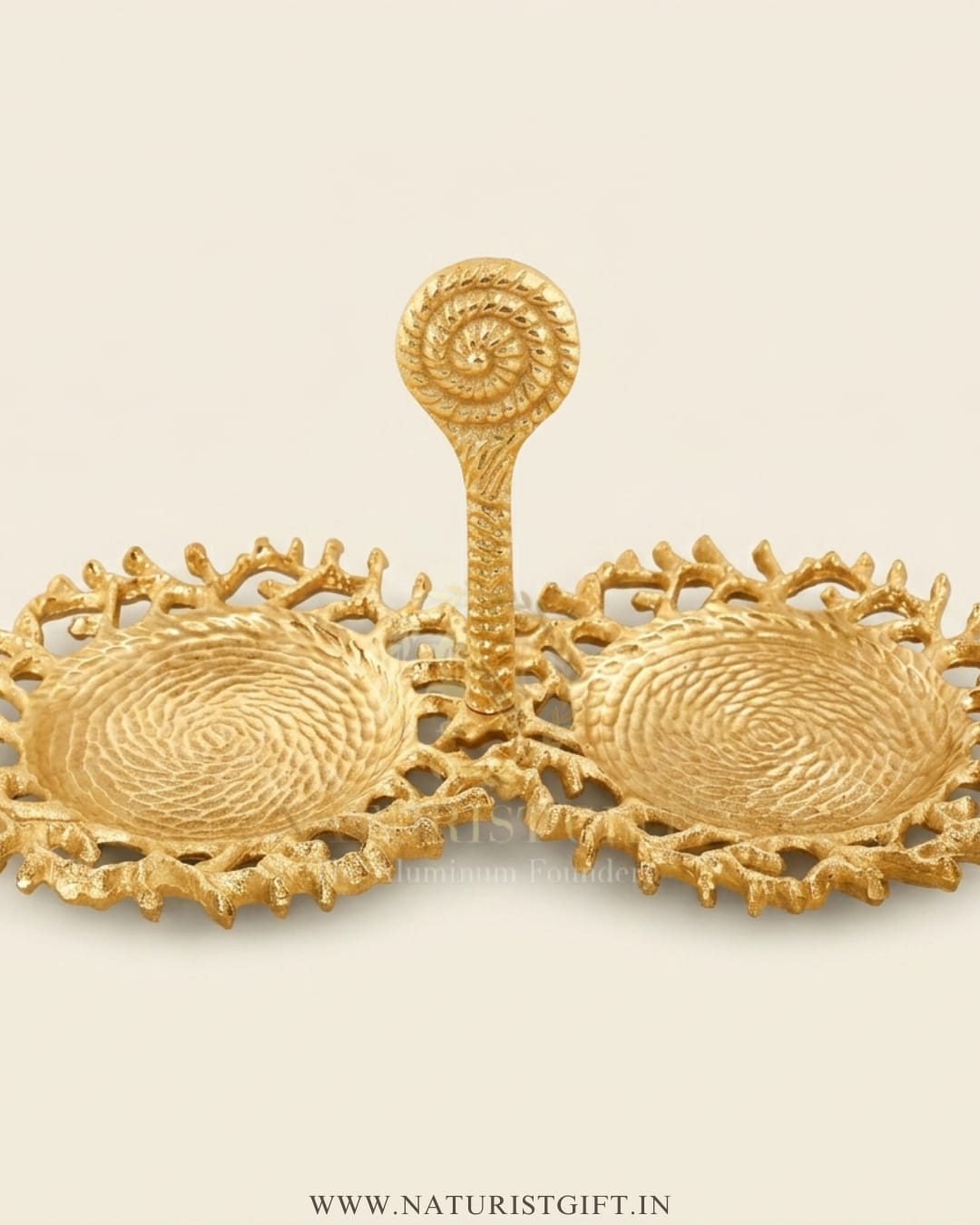 Gilded Coral Double Dessert Stand with Finial Handle - Image 2