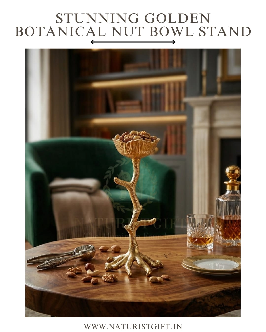 Stunning Golden Botanical Nut Bowl Stand - Image 3