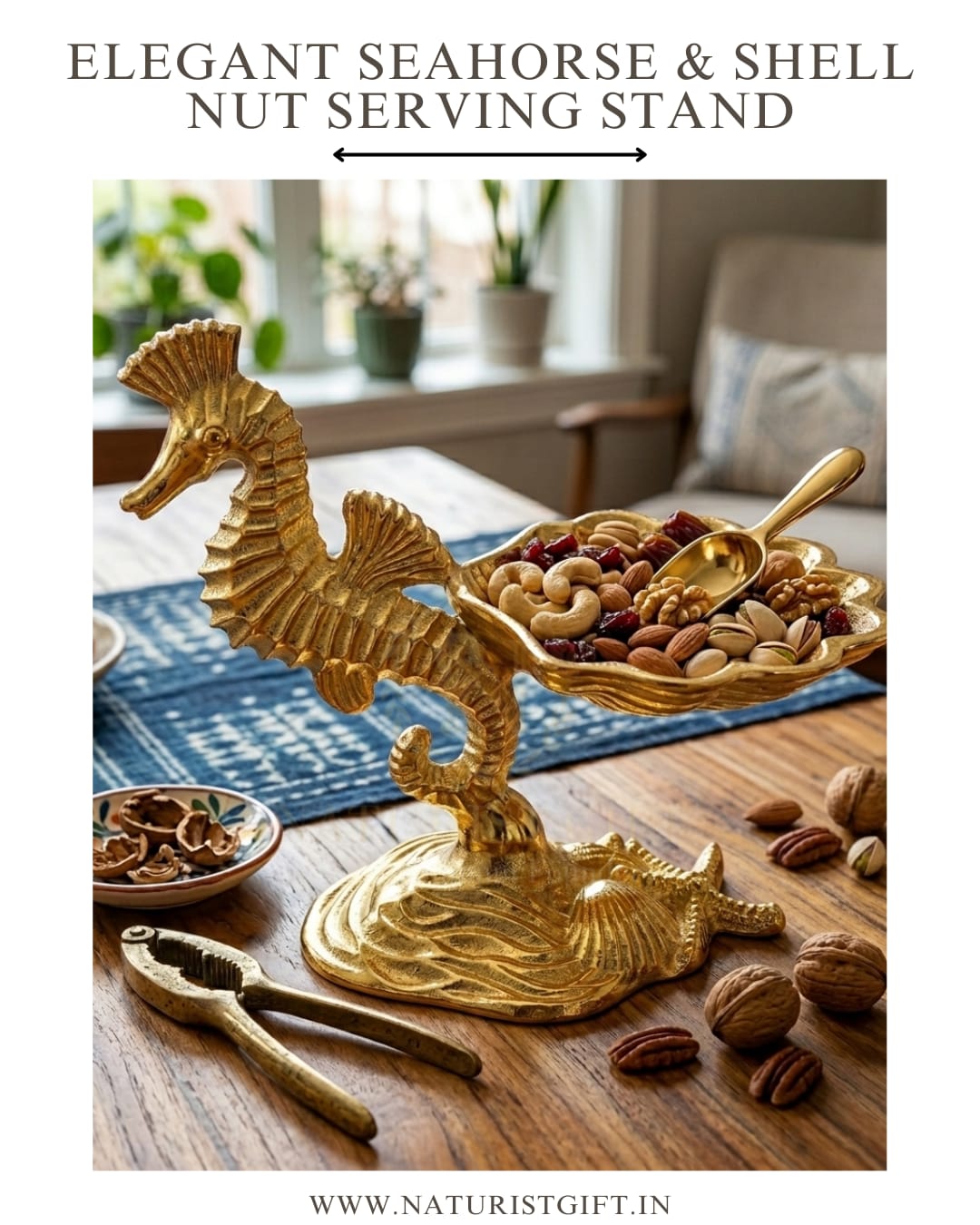 Elegant Seahorse & Shell Nut Serving Stand - Image 3