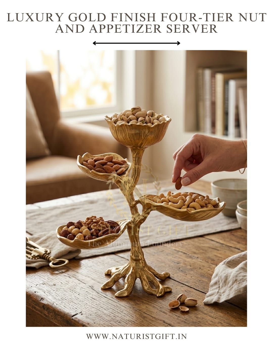 Luxury Gold Finish Four-Tier Nut and Appetizer Server - Image 3