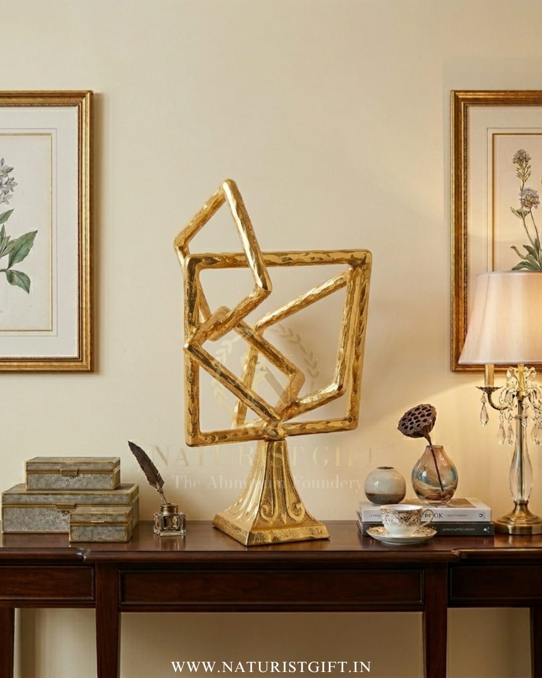 Golden Geometric Abstract Sculpture