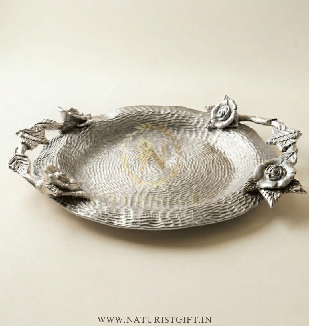 Premium Textured Gold Serving Tray with Rose Handles