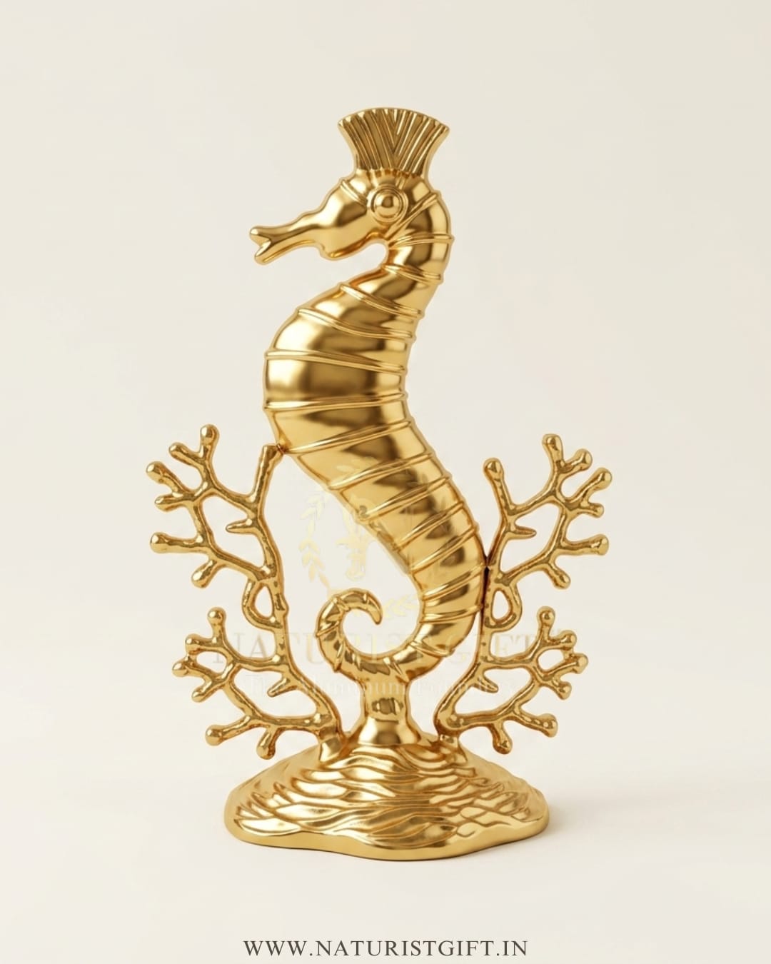 Elegant Golden Seahorse Sculpture – Handcrafted Coastal Decor - Image 2