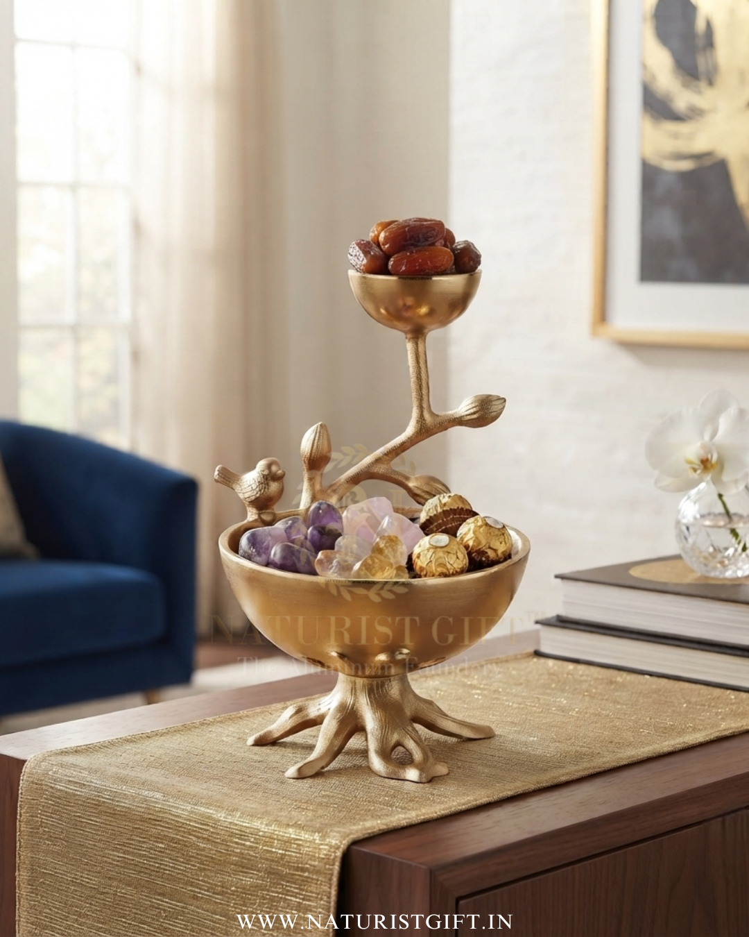 Artistic Tree & Bird Aluminum Serving Bowl - Image 3