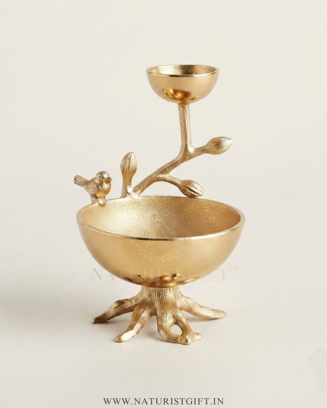 Artistic Tree & Bird Aluminum Serving Bowl - Image 2