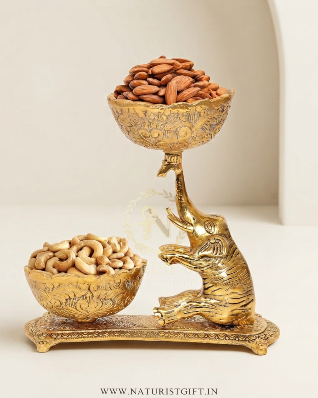Antique Golden Elephant Double-Bowl Serving Stand - Image 2