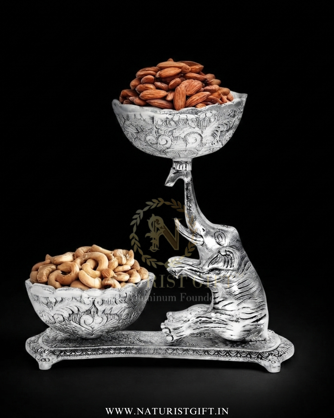 Antique Golden Elephant Double-Bowl Serving Stand - Image 4