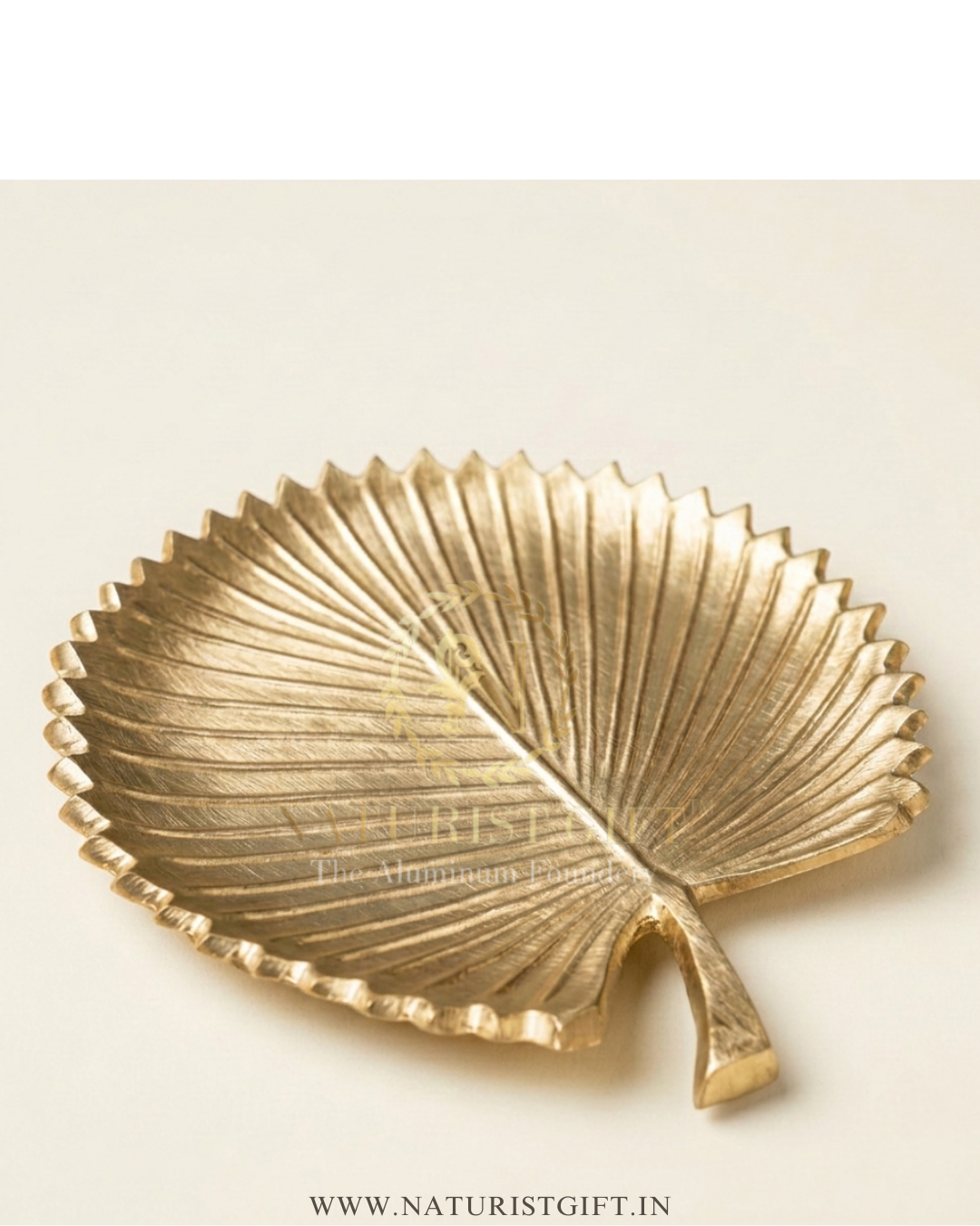 Handcrafted Aluminum Palm Leaf Decorative Serving Tray - Image 2
