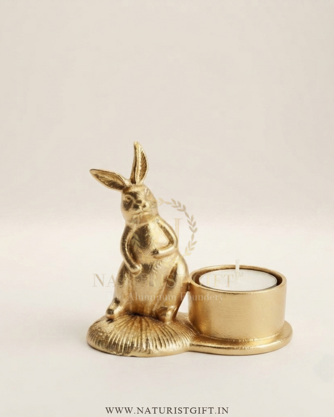 Golden Bunny Rabbit Tea Light Candle Holder - Image 2