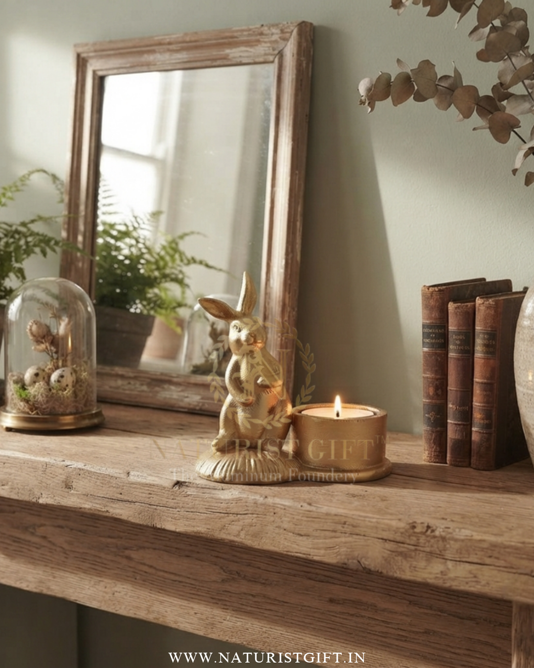 Golden Bunny Rabbit Tea Light Candle Holder - Image 3