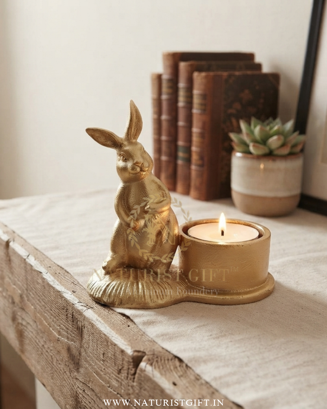 Golden Bunny Rabbit Tea Light Candle Holder
