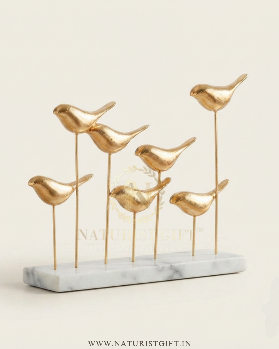 Golden Flock of Birds on Stand – Contemporary Metal Tabletop Sculpture - Image 2