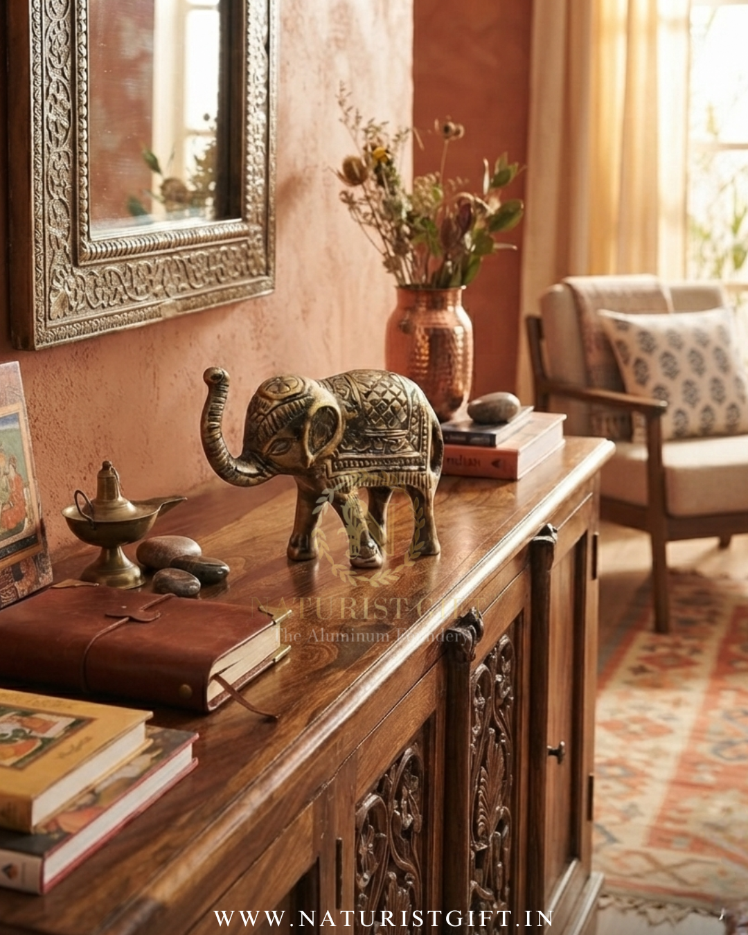 Ornate Antique Brass Elephant Table Figurine
