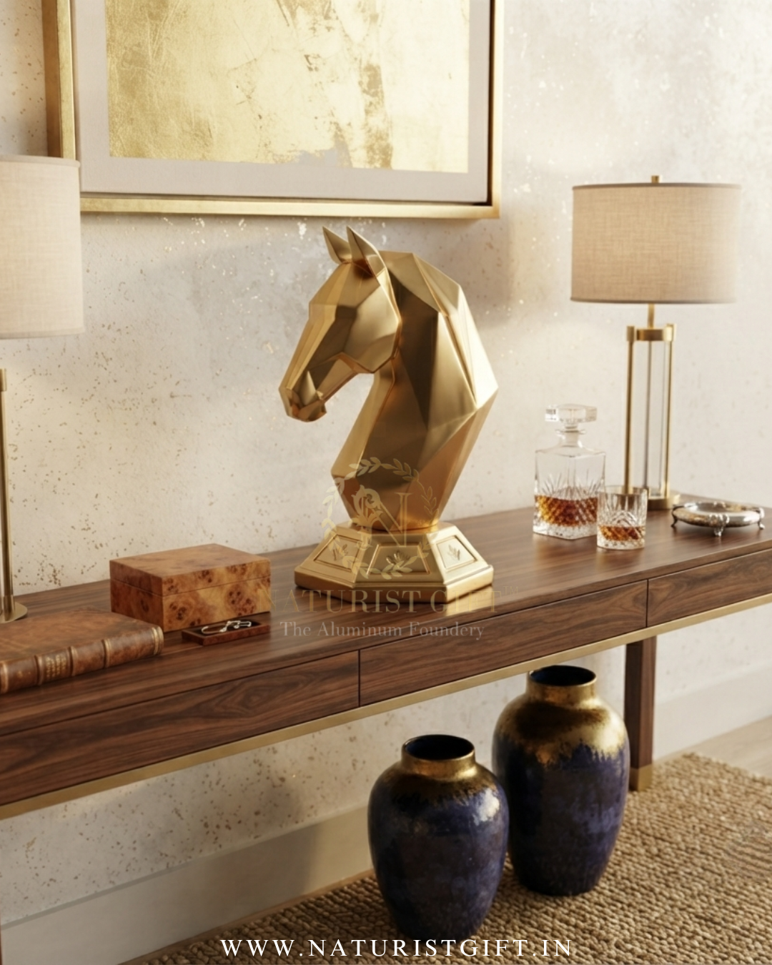 Horse Head Sculpture – Luxury Gold Finish Decorative Statue