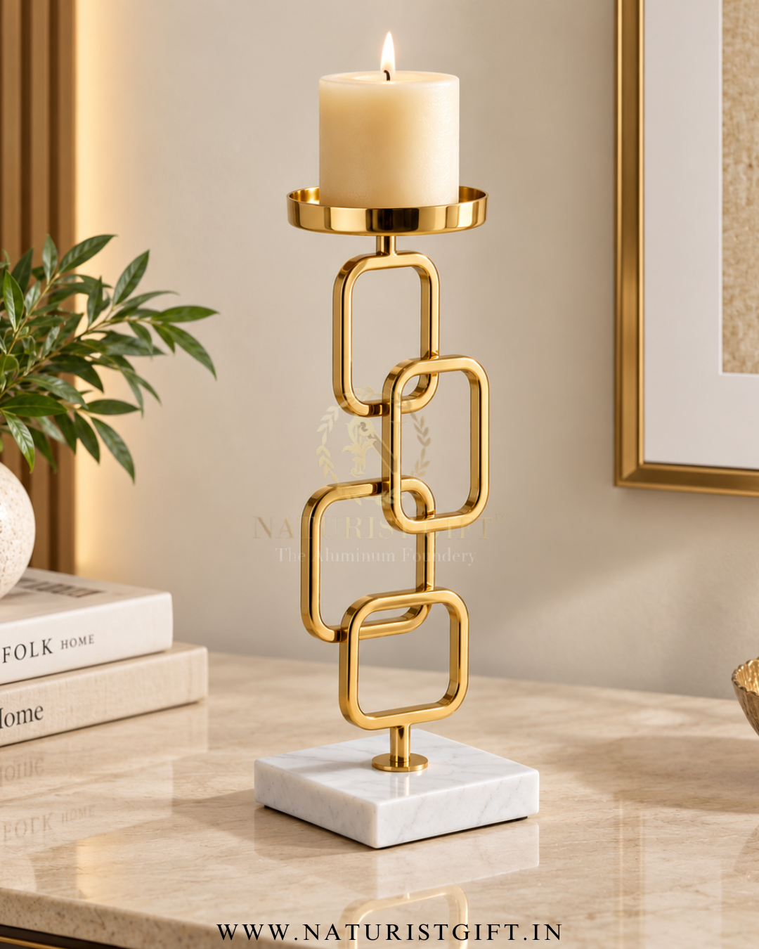 Luxury Gold-Plated Aluminium Geometric Candle Holder