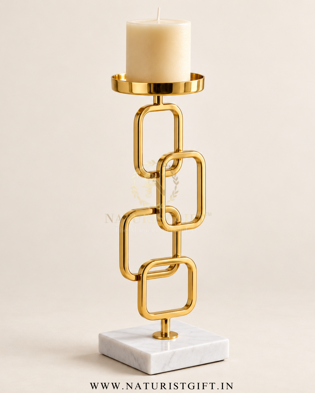 Luxury Gold-Plated Aluminium Geometric Candle Holder - Image 2