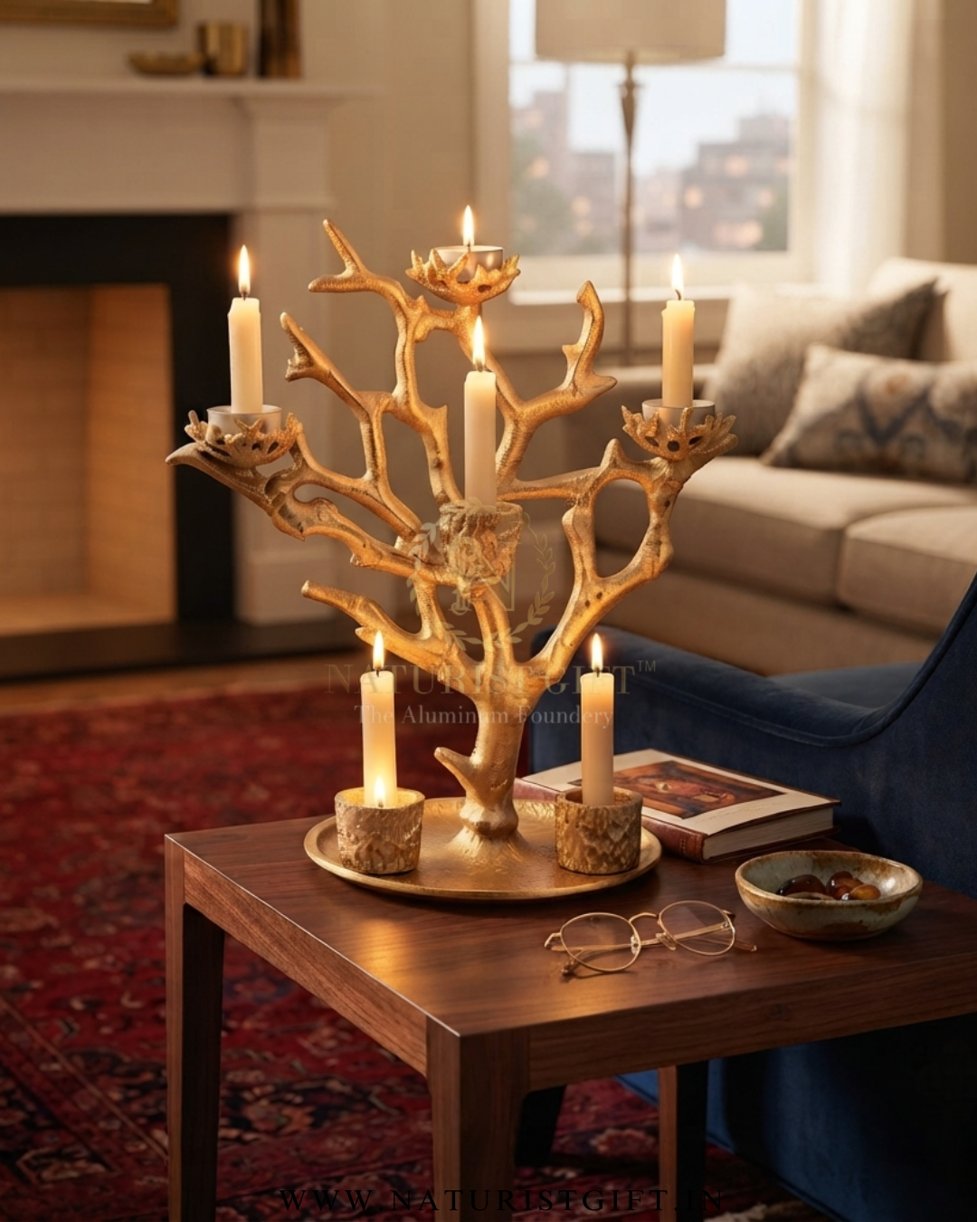 Gold-Finish Tree Branch 6-Light Candle Holder